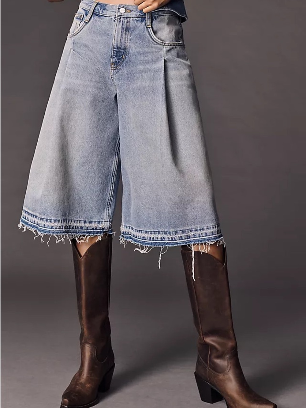 Eesome Light Blue Wide-Leg Denim Bermuda Shorts